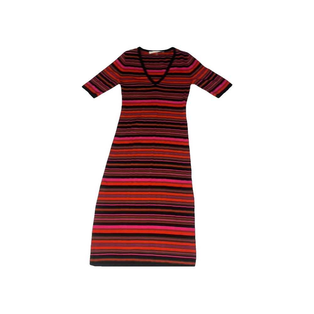Trina Turk Striped Knit Sweater Dress V-Neck Short Sleeve Multicolor Sheath - Picture 2 of 12